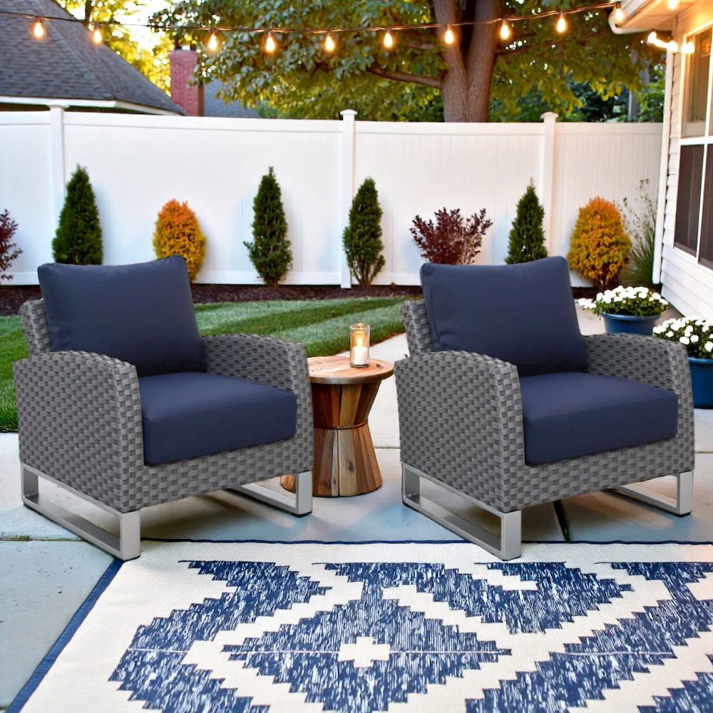 Outdoor Chairs Set of 2 Gray Aluminum Metal Patio Furniture Sets Chairs