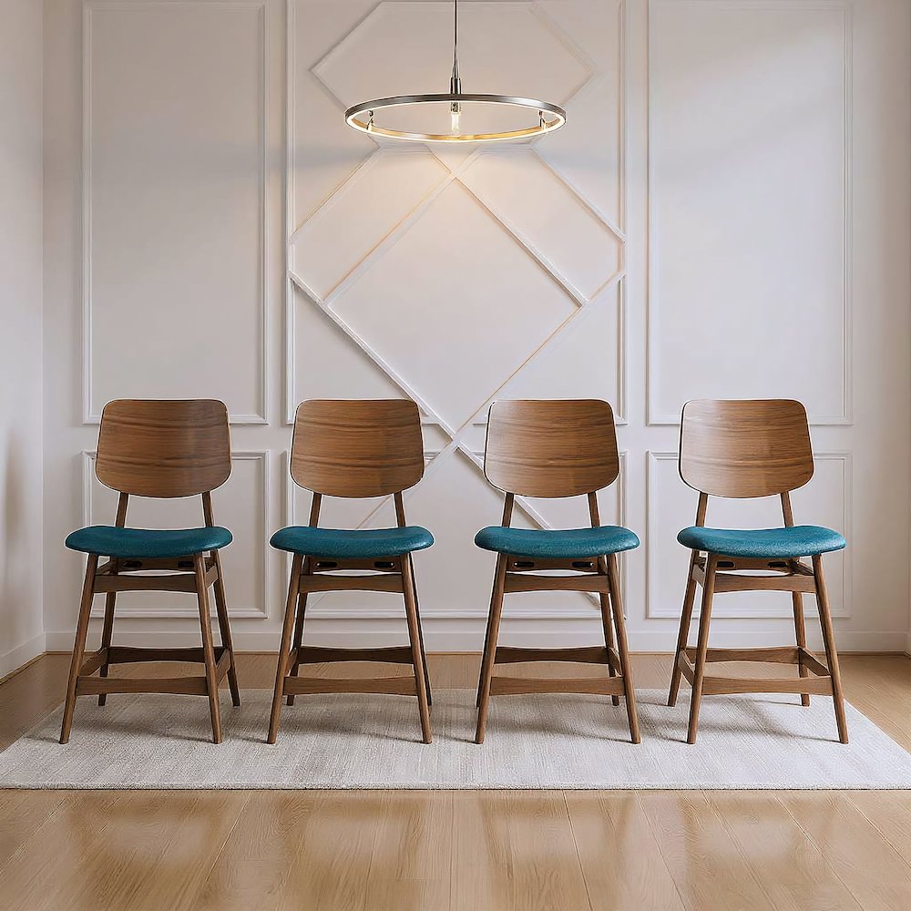 Oscar Wood Counter Chair in Walnut/Teal (Set of 4)