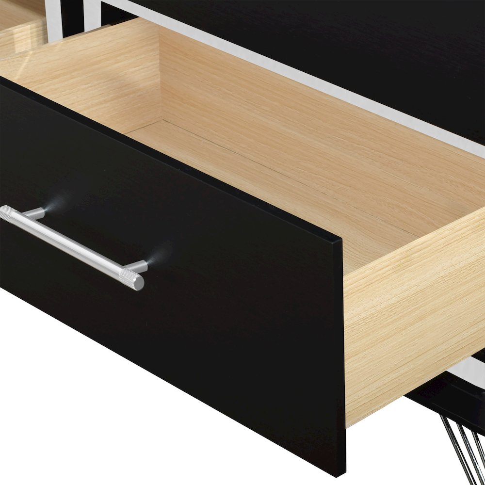 Ava Wood 7 Metal Glide Drawers Dresser in Ebony Black
