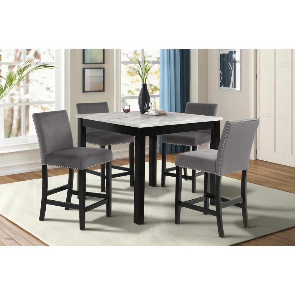 Furniture Celeste 5-Piece Faux Marble & Wood Counter Set in Gray