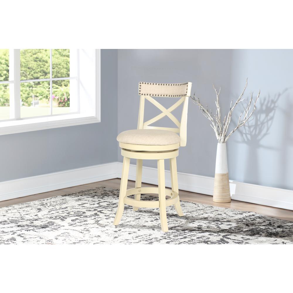 Furniture York 24" Wood Counter Stool with Fabric Seat in Ant White