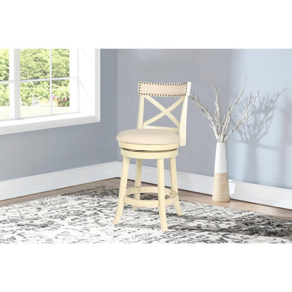 Furniture York 24" Wood Counter Stool with Fabric Seat in Ant White