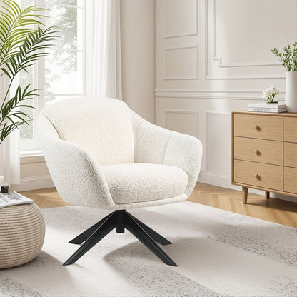 Fleming Metal and Fabric Swivel Lounge Chair in Ivory