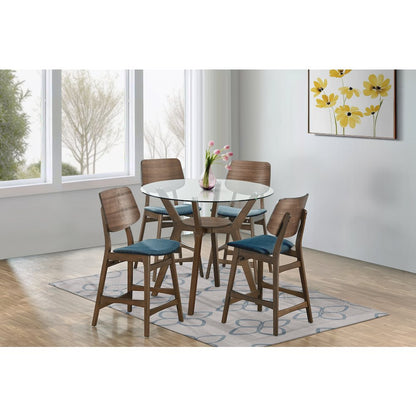 Oscar 5-Piece Wood Round Counter Table Set in Walnut/Teal
