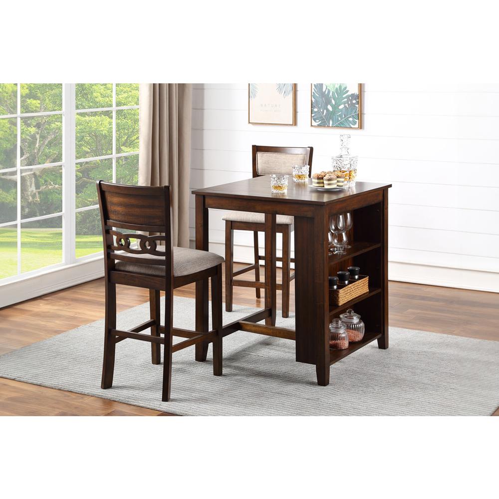 Furniture Gia Solid Wood Counter Table 2 Chairs in Cherry Brown