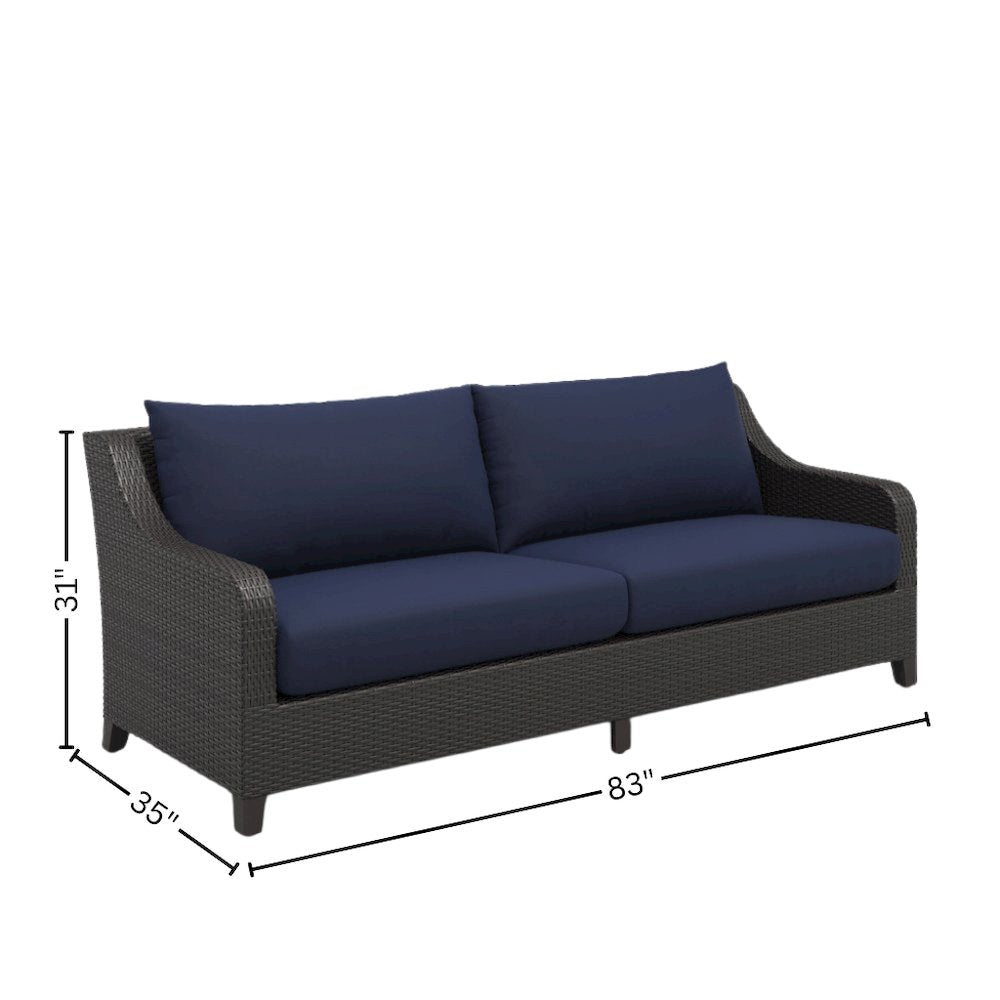 Outdoor Loveseat with Slatted Table, Patio Furniture Set of 2 with Blue Cushions