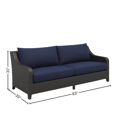 Outdoor Loveseat with Slatted Table, Patio Furniture Set of 2 with Blue Cushions