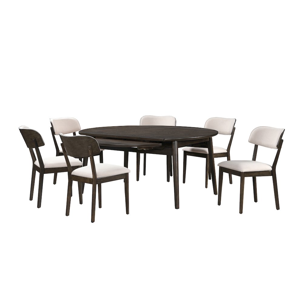 Rex 7-Piece Wood Round Dining Set with Leaf Table, Walnut