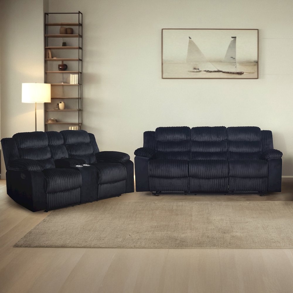Willow 2-Piece Wood & Fabric Living Room Set in Black