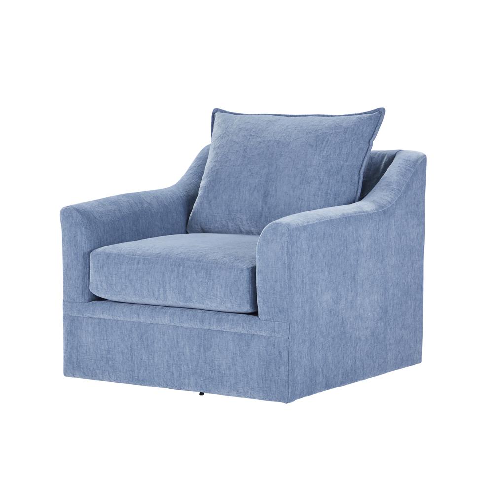 Sylvie Blue Slate Polyester Fabric Accent Swivel Chair