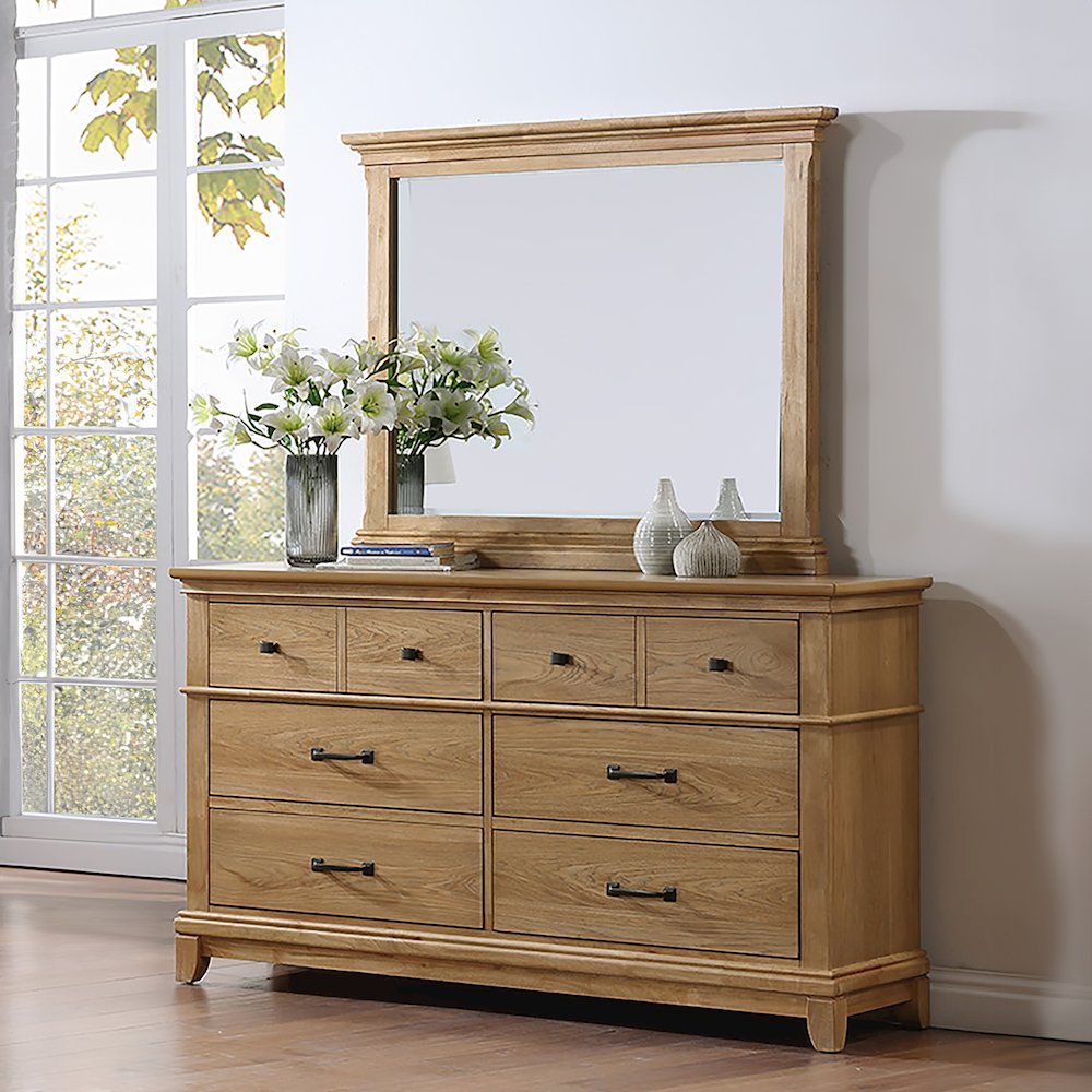 Sunstone 2-Piece Wood Dresser and Mirror Set in Honey