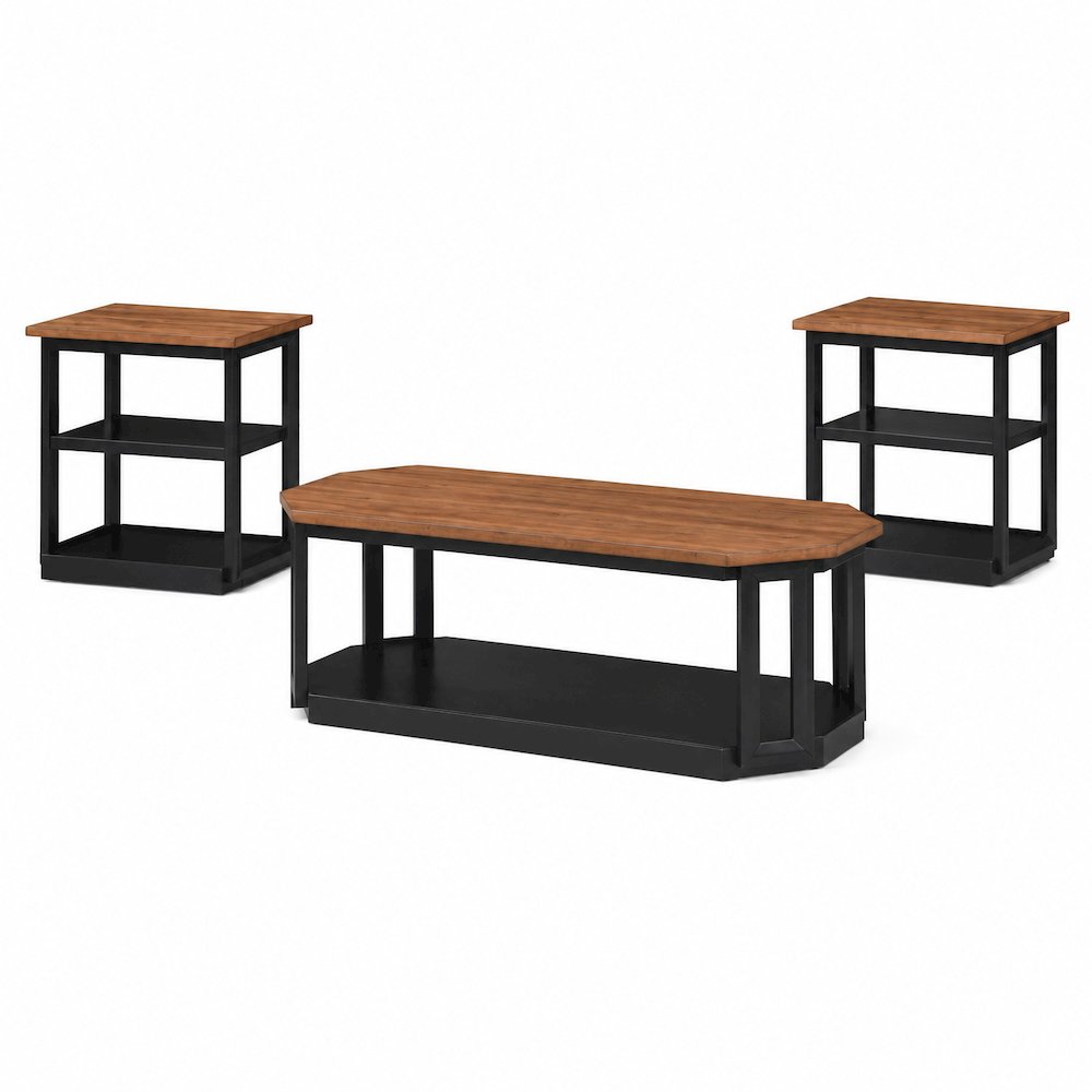 Decker 3-Piece Wood Occasional Table Set in Black/Brown