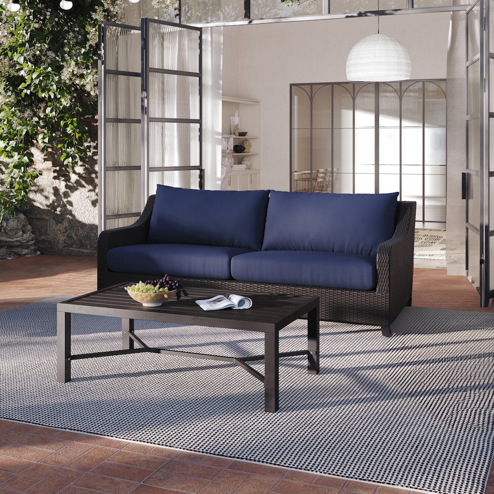 Skye 2 Pc Sofa And Slat Top Coffee Table Set-Blue