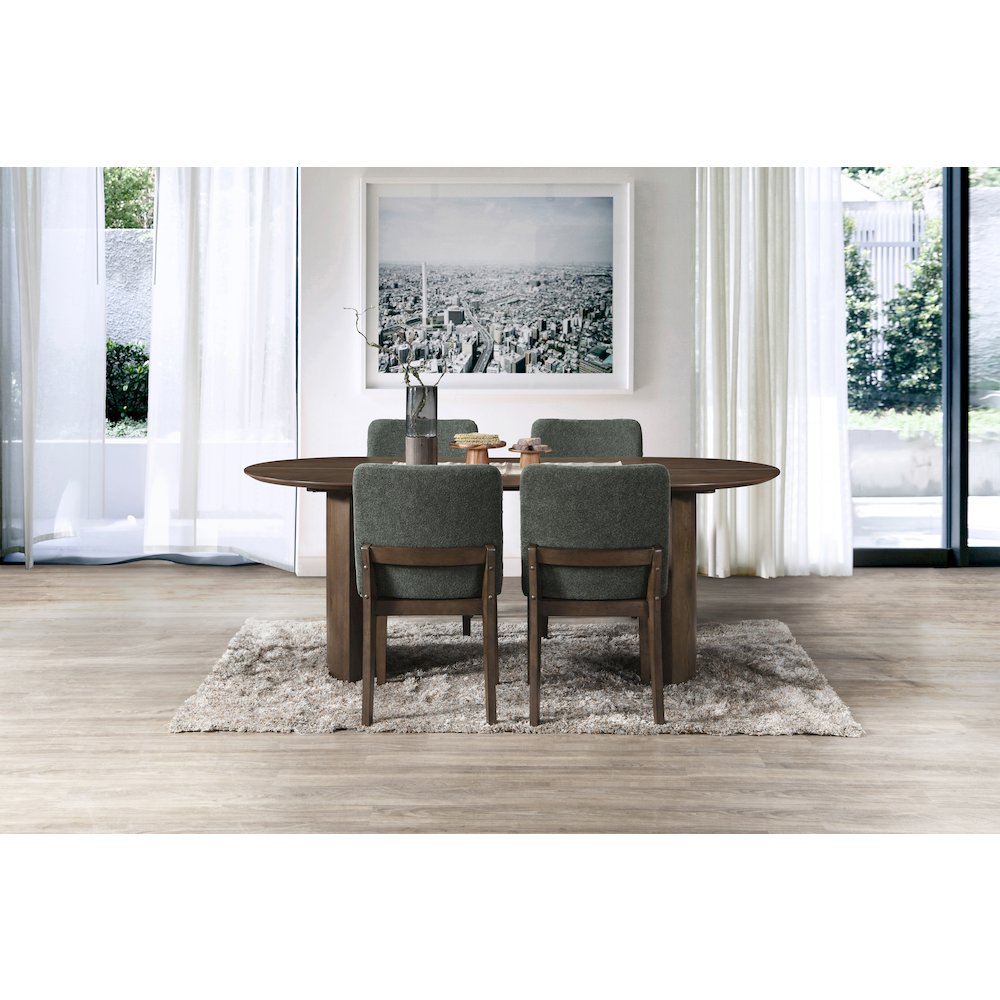 Kody 5-Piece Wood Oval Dining Table Set in Walnut/Green