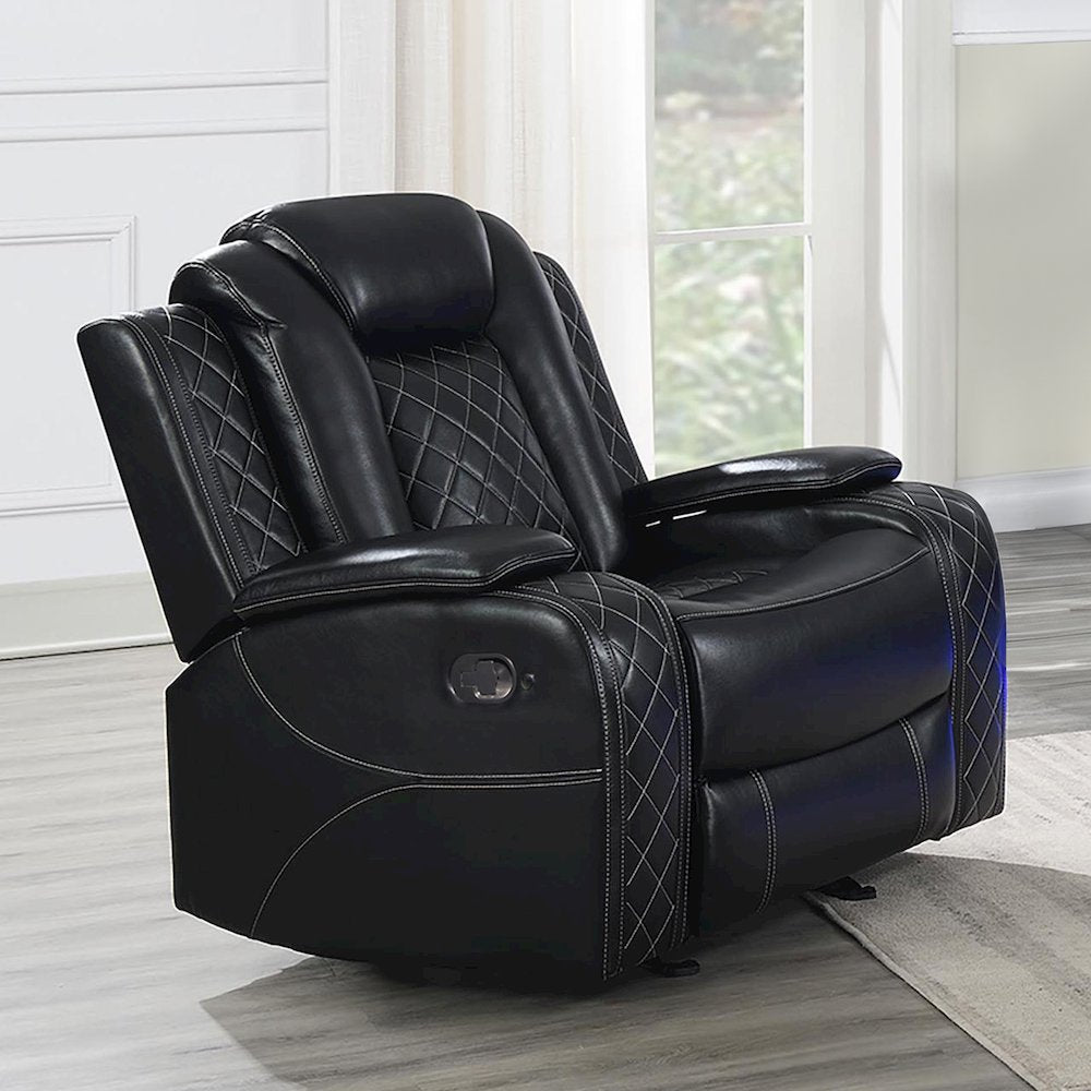 Orion II Faux Leather Glider Recliner, Black