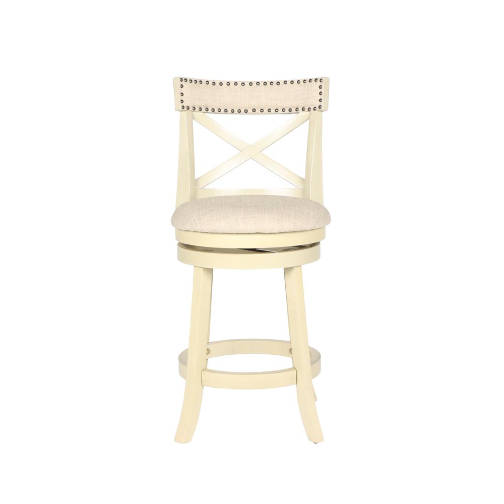 Furniture York 24" Wood Counter Stool with Fabric Seat in Ant White