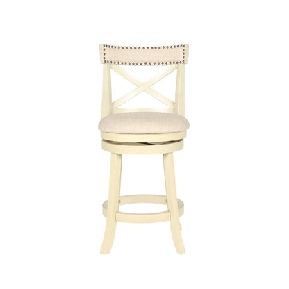 Furniture York 24" Wood Counter Stool with Fabric Seat in Ant White