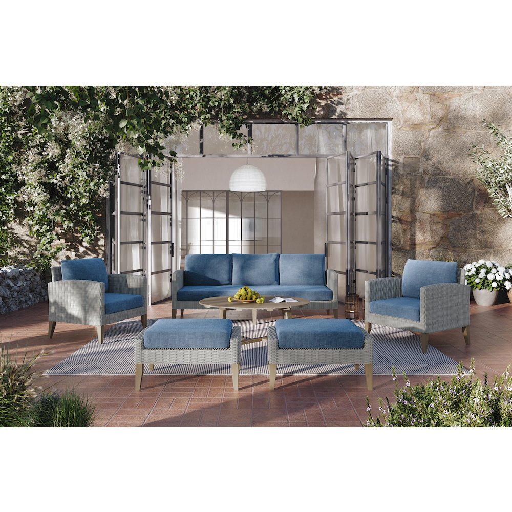 Carezza 6-Piece Wood Patio Conversation Set, Blue
