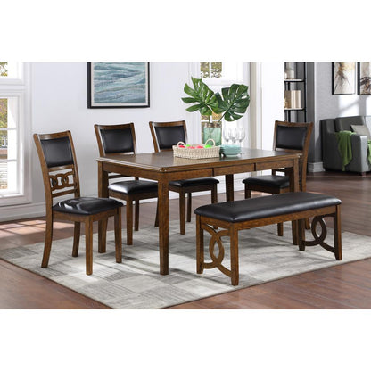 Gia 6 Pc Dining Table, 4 Chairs & Bench -Brown