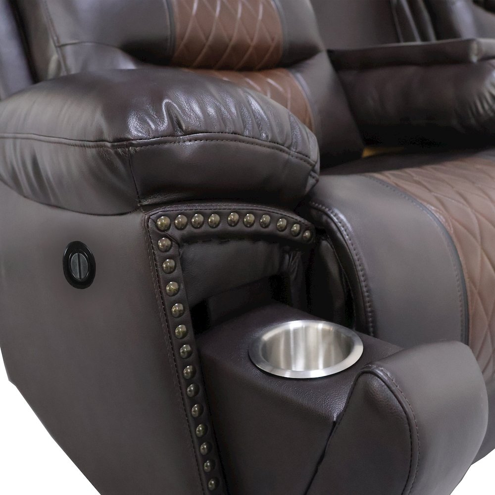 Nikko 3-Piece Faux Leather Power Living Room Set, Brown