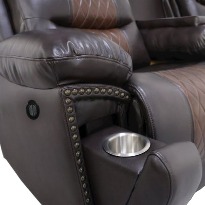 Nikko 3-Piece Faux Leather Power Living Room Set, Brown