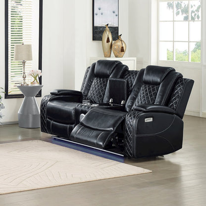 Orion II Faux Leather Power Console Loveseat, Black