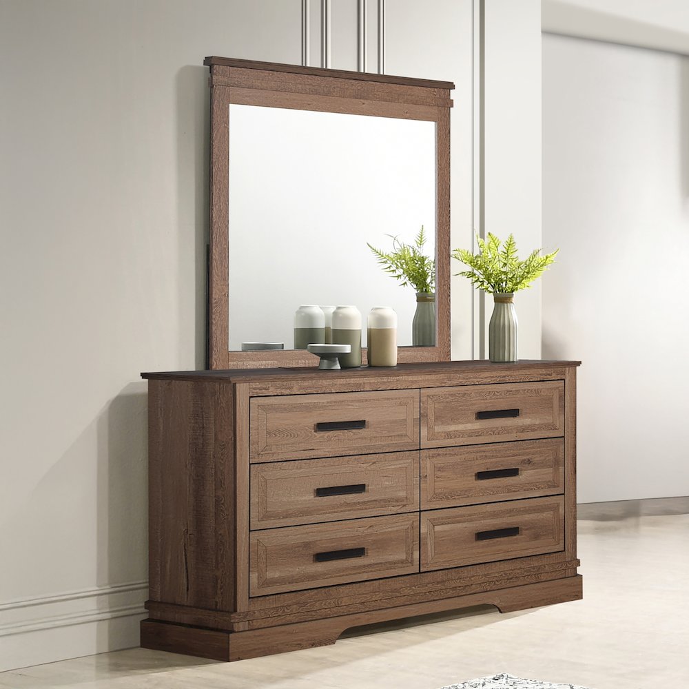 Coventry Hall 2-Piece Wood Dresser and Mirror Set in Pecan