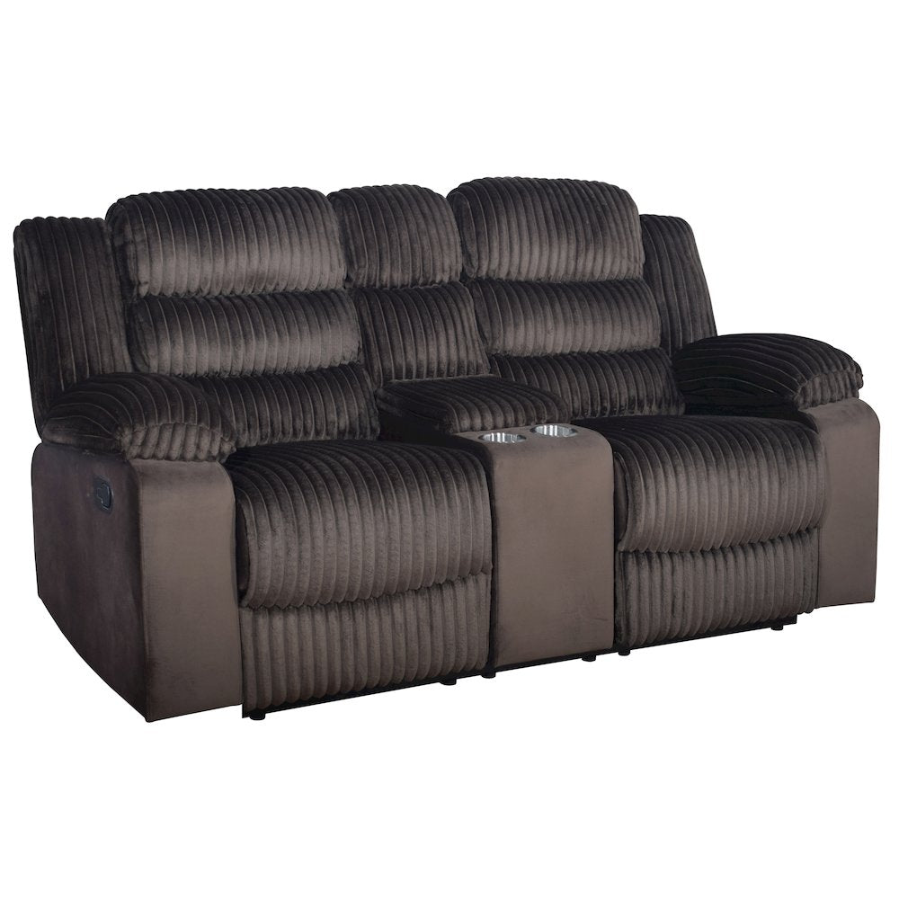 Willow Wood & Fabric Loveseat with Dual Recliner in Brown