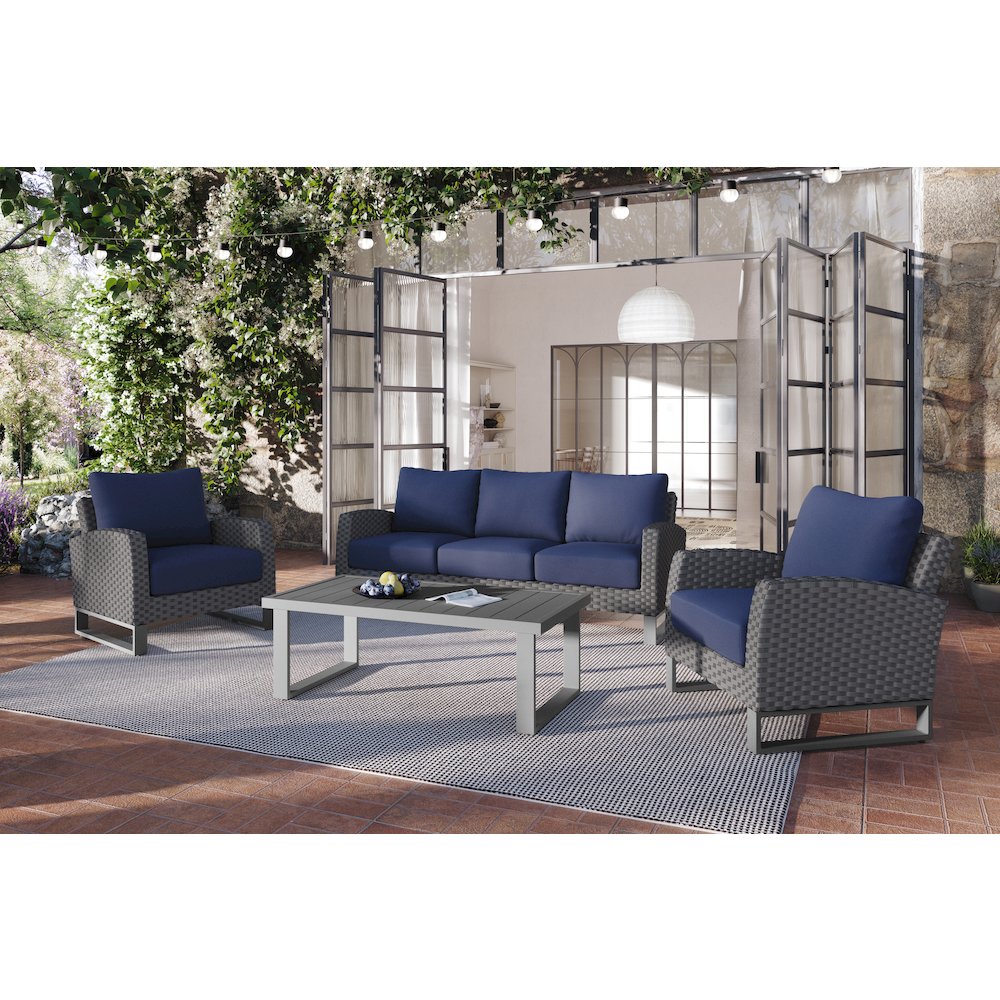 Fiji 4 Pc Set-Sofa, 2 Chairs, Coffee Table-Blue