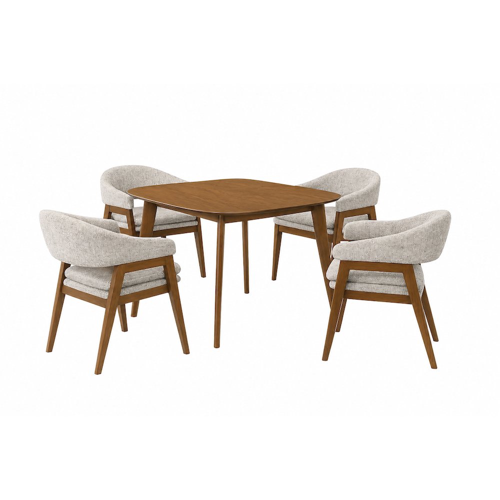 Miller 5-Pc Wood Square Dining Set w Arm Chairs in Walnut
