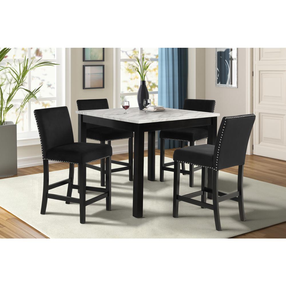 Furniture Celeste 5-Piece Faux Marble & Wood Counter Set in Black