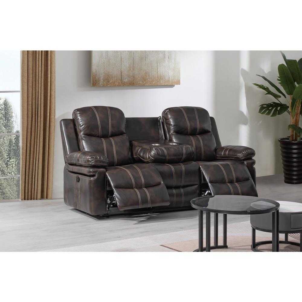 Kellen  Sofa W/Dual Recliner & Drop Down  Tray-Brown