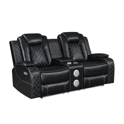 Orion II Faux Leather Power Console Loveseat, Black