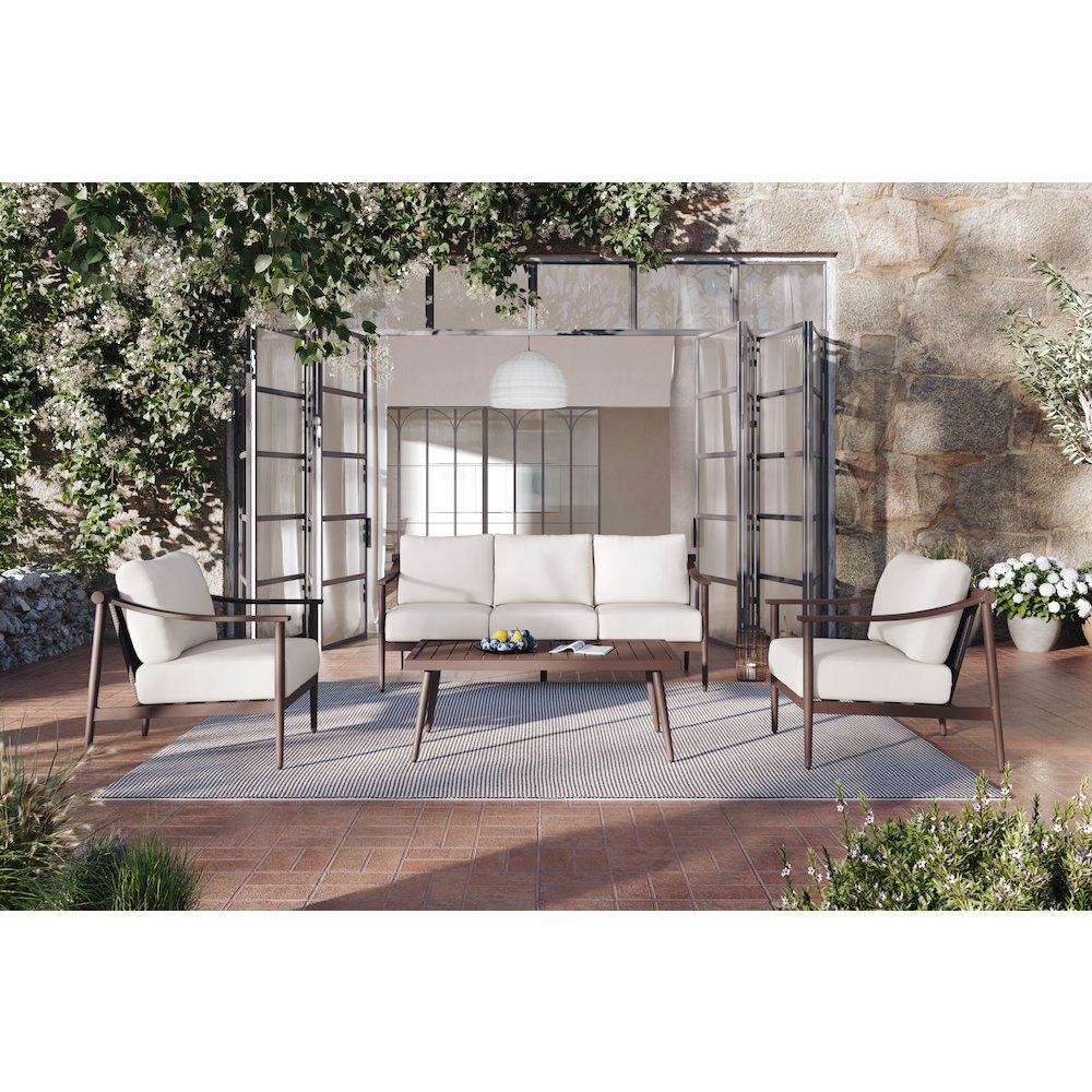 Moana 4 Pc Set - Sofa, 2 Club Chairs, Coffee Table-Ivory