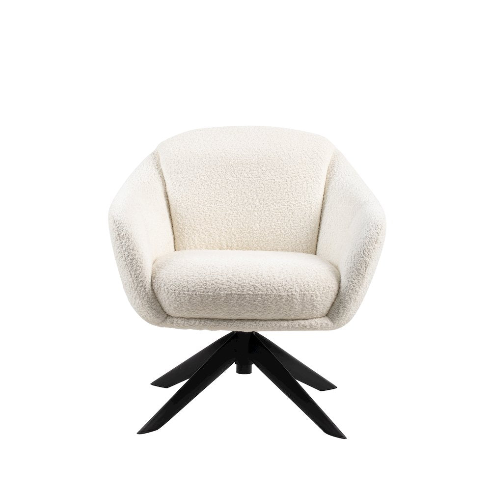 Fleming Metal and Fabric Swivel Lounge Chair in Ivory