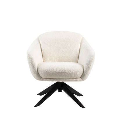 Fleming Metal and Fabric Swivel Lounge Chair in Ivory
