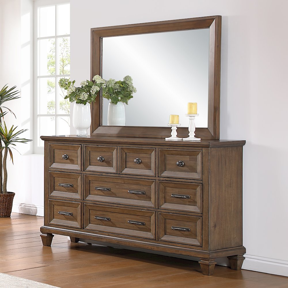 Mariana 2-Piece Wood Dresser with Mirror, Vintage Mocha