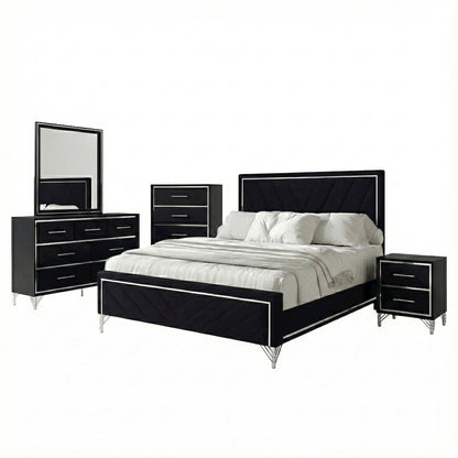 Ava 5-Pc Wood King Bedroom Set with Chest in Ebony Black