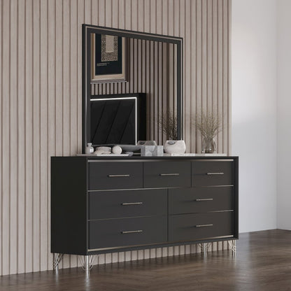 Ava 2-Piece Wood Dresser and Mirror Set in Ebony Black