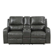 Leather Power Reclining Loveseat with Console, Upholstered Love Seat, Grey