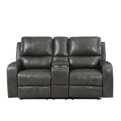 Leather Power Reclining Loveseat with Console, Upholstered Love Seat, Grey