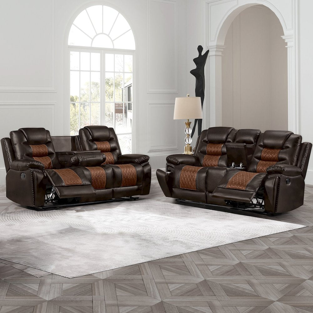 Nikko 2-Piece Faux Leather Manual Living Room Set, Brown