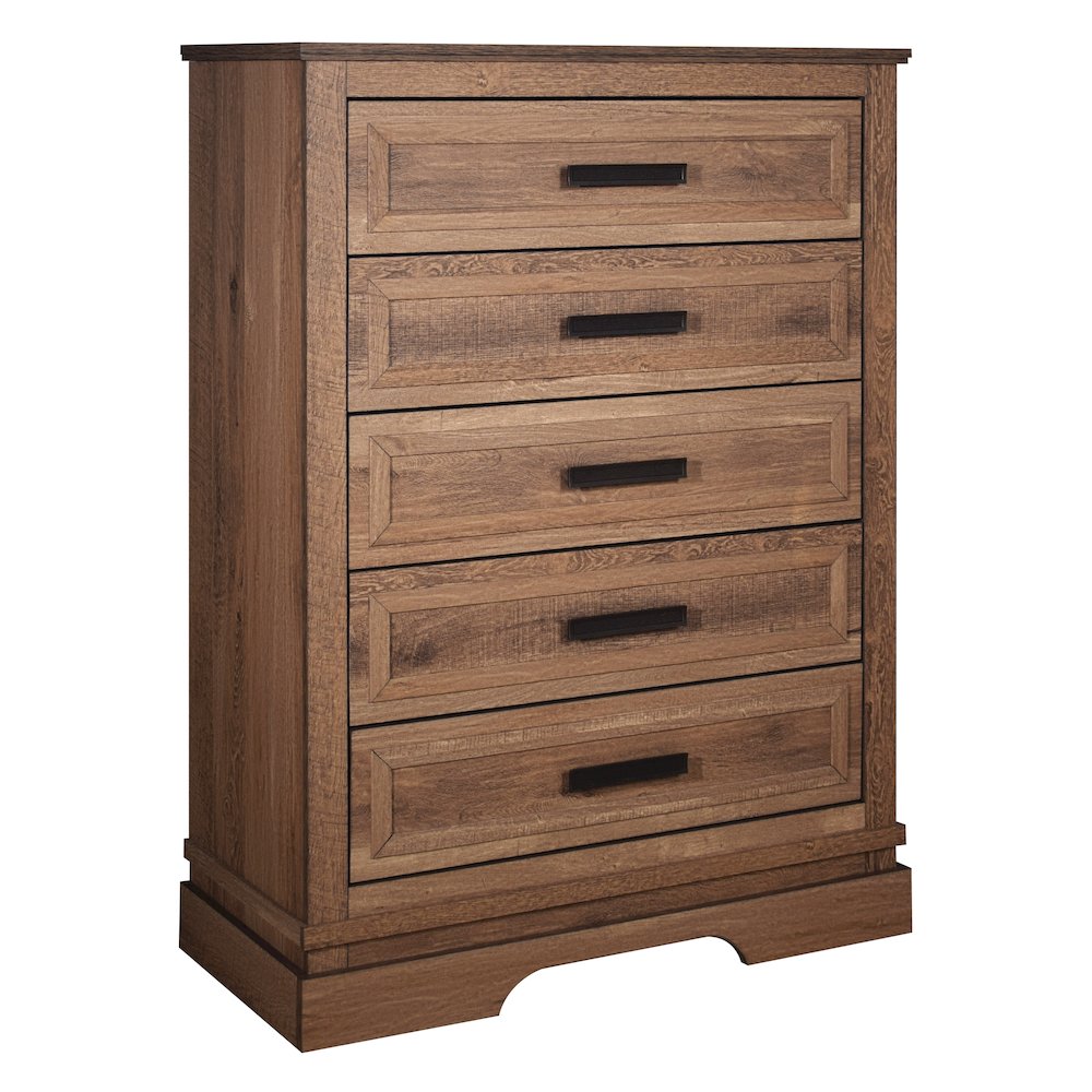 Coventry Hall Wood 5-Drawer Chest in Pecan