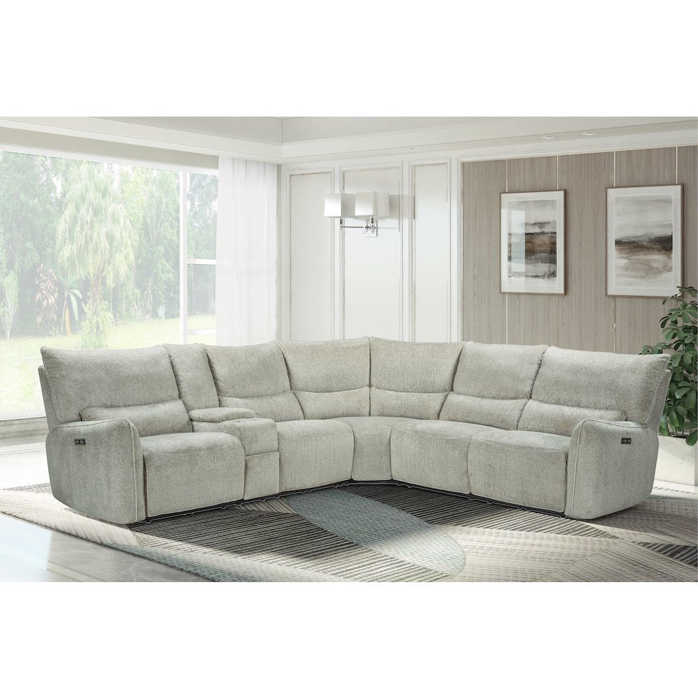 Remsen 3-Piece Polyester Fabric Power Sectional in Latte