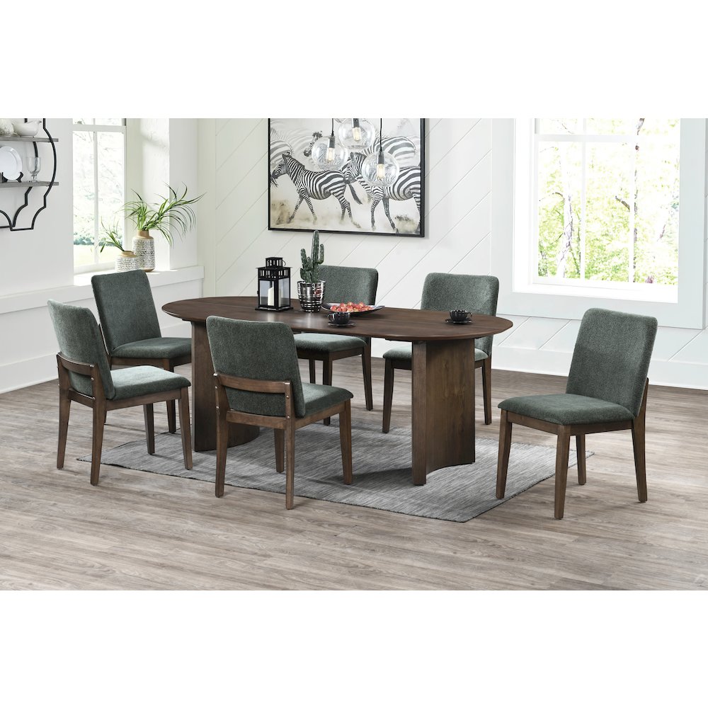 Kody 7-Piece Wood Oval Dining Table Set in Walnut/Green