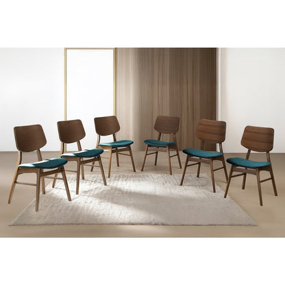 Oscar Wood Dining Chair in Walnut/Teal (Set of 6)