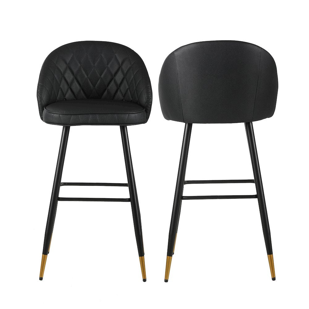 Oliver Vegan Leather Bar Chair in Black (Set of 2)