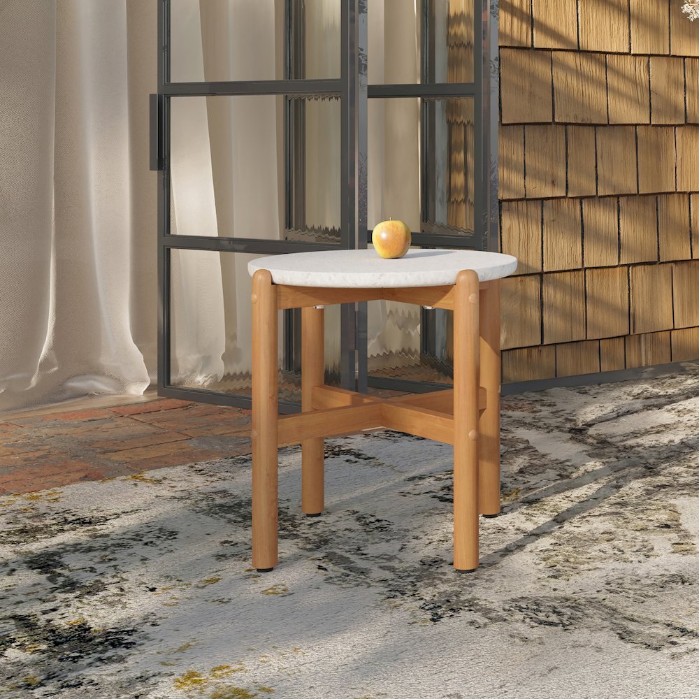 Solstice 19.4 in. Round Wood End Table with Terazzo Top