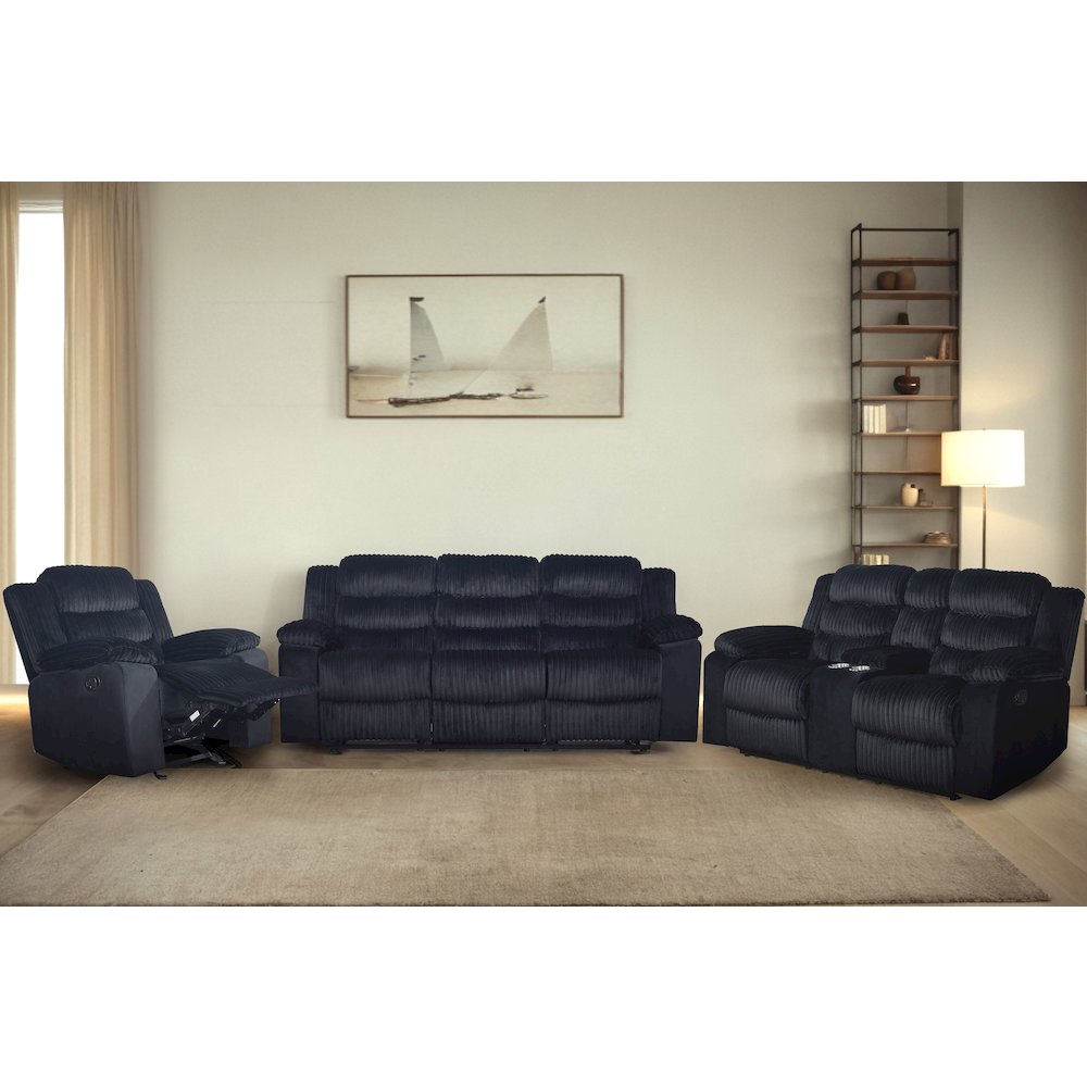 Willow 3-Piece Wood & Fabric Living Room Set in Black