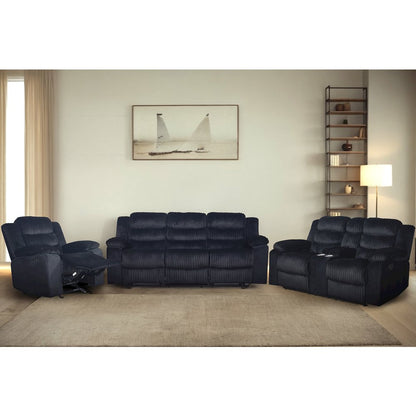 Willow 3-Piece Wood & Fabric Living Room Set in Black